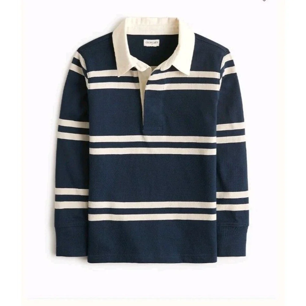 J.Crew Crewcuts Boys Size S (6-7) Long Sleeve Rugby Polo Navy Stone BK395 NWT
